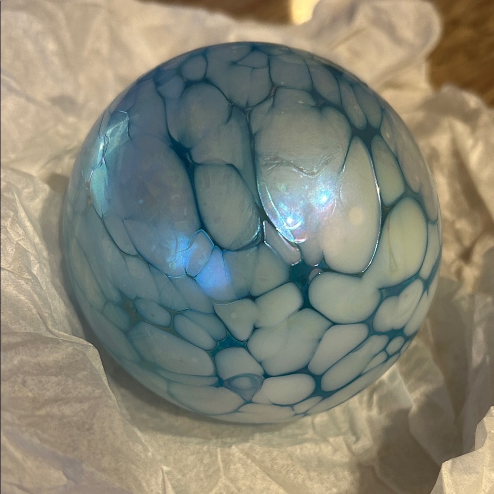 Glass Eye white & blue Iridescent Handblown Glass Ornament - Picture 4 of 4